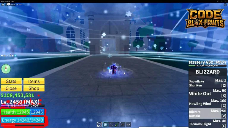 Blizzard Domain tạo vùng bão tuyết lớn quanh mục tiêu trong Blox Fruits
