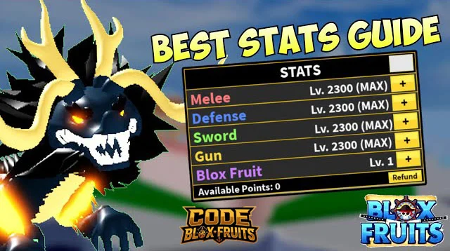 Giao diện Stats trong Blox Fruits hiển thị năm nhóm chỉ số