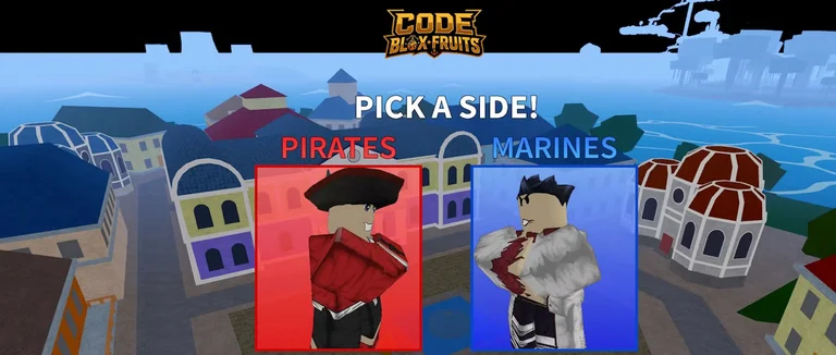 Màn hình chọn Pirates hoặc Marines khi bắt đầu Blox Fruits